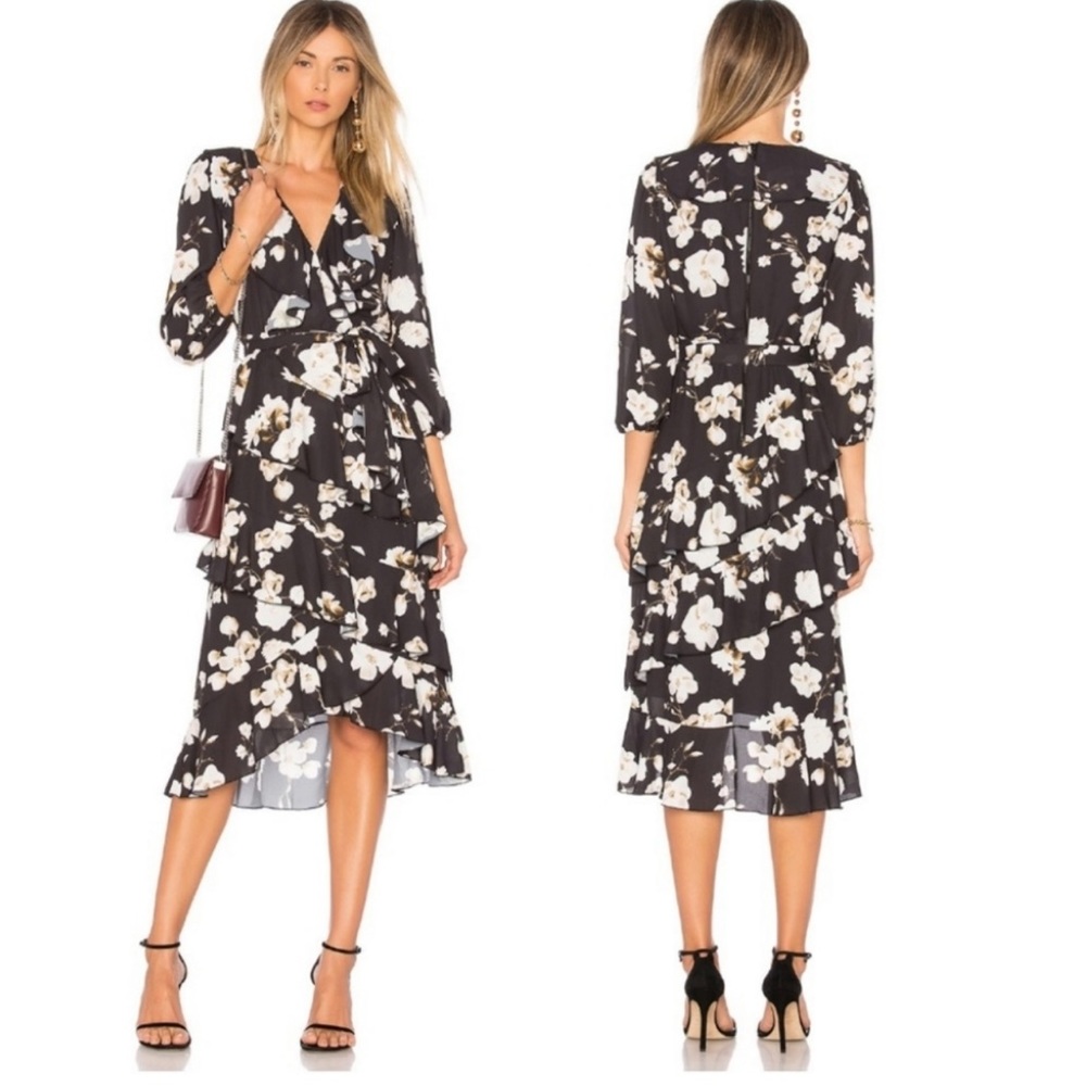 Alice & Olivia - Kye floral ruffle flow midi wrap dress - Picture 4 of 11